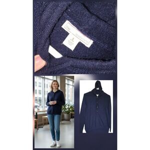 VTG GAP Women's Navy Wool Blend Knit Hoodie Sweater size S Cozy Warm Y2K